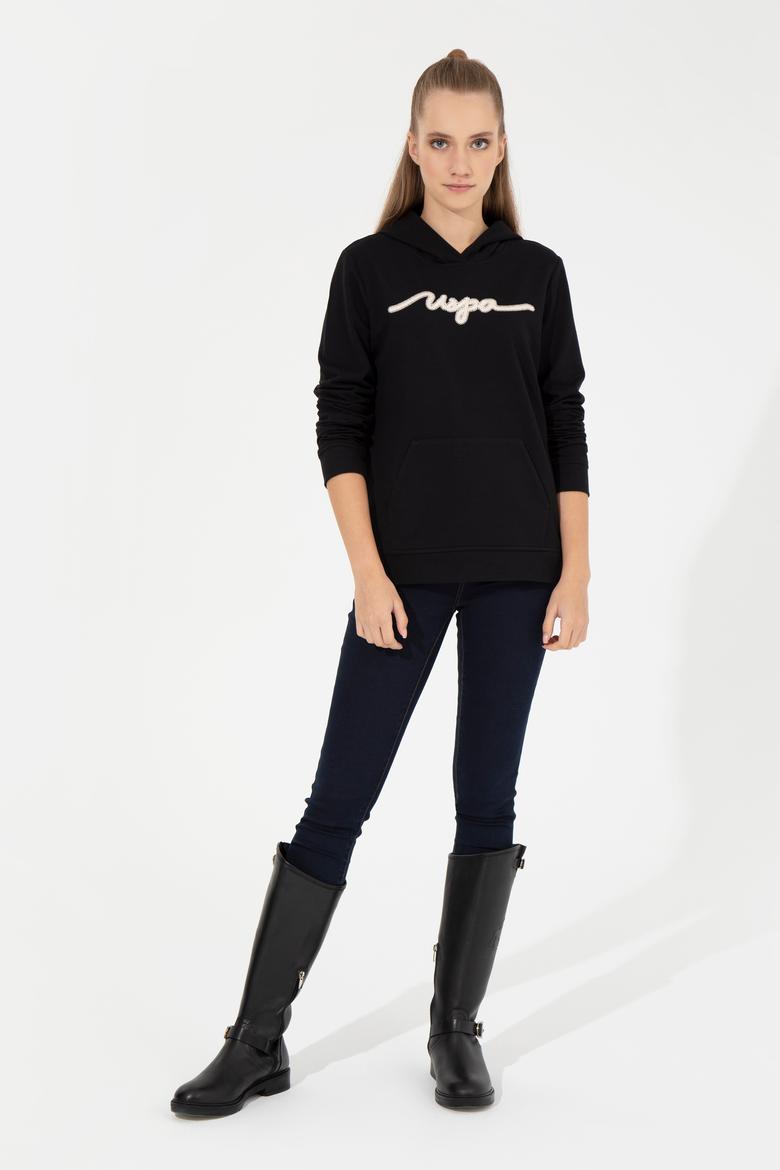 Kadın Siyah Kapüşonlu Sweatshirt - 50261255020