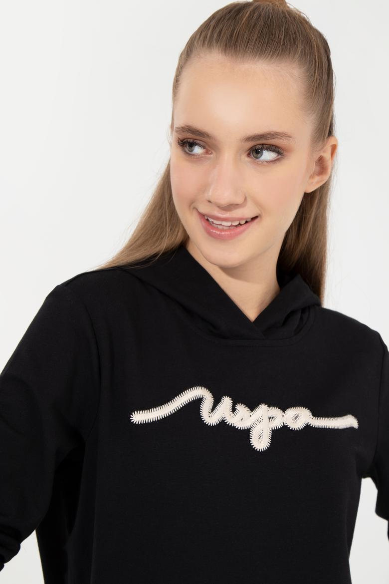 Kadın Siyah Kapüşonlu Sweatshirt - 50261255020