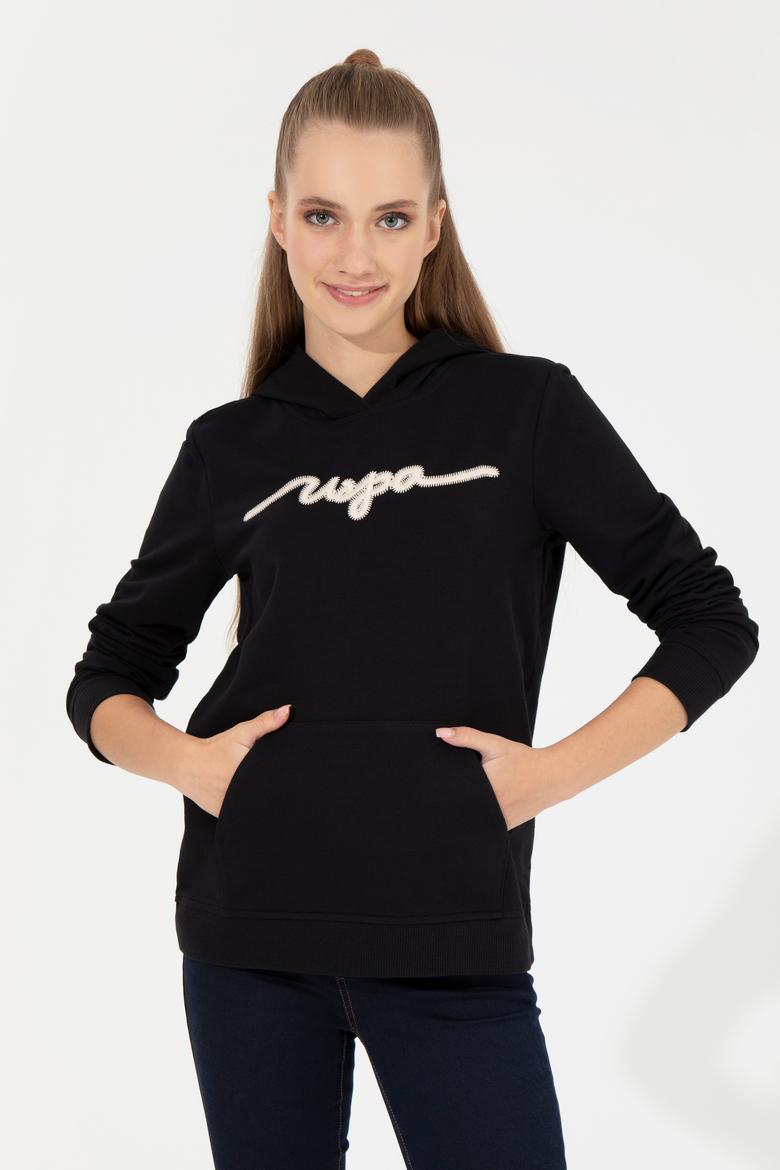 Kadın Siyah Kapüşonlu Sweatshirt - 50261255020