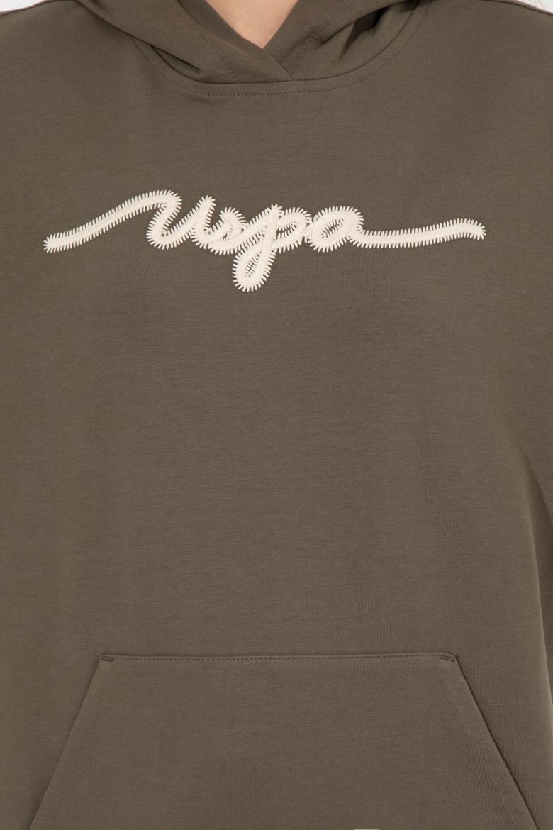 Kadın Koyu  Haki Kapüşonlu Sweatshirt - 50261255012