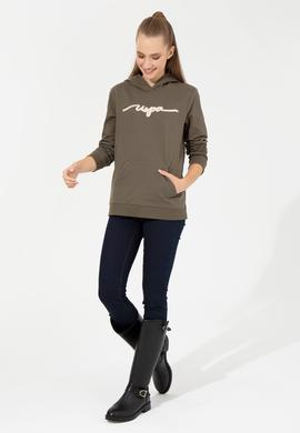 Kadın Koyu  Haki Kapüşonlu Sweatshirt - 50261255012