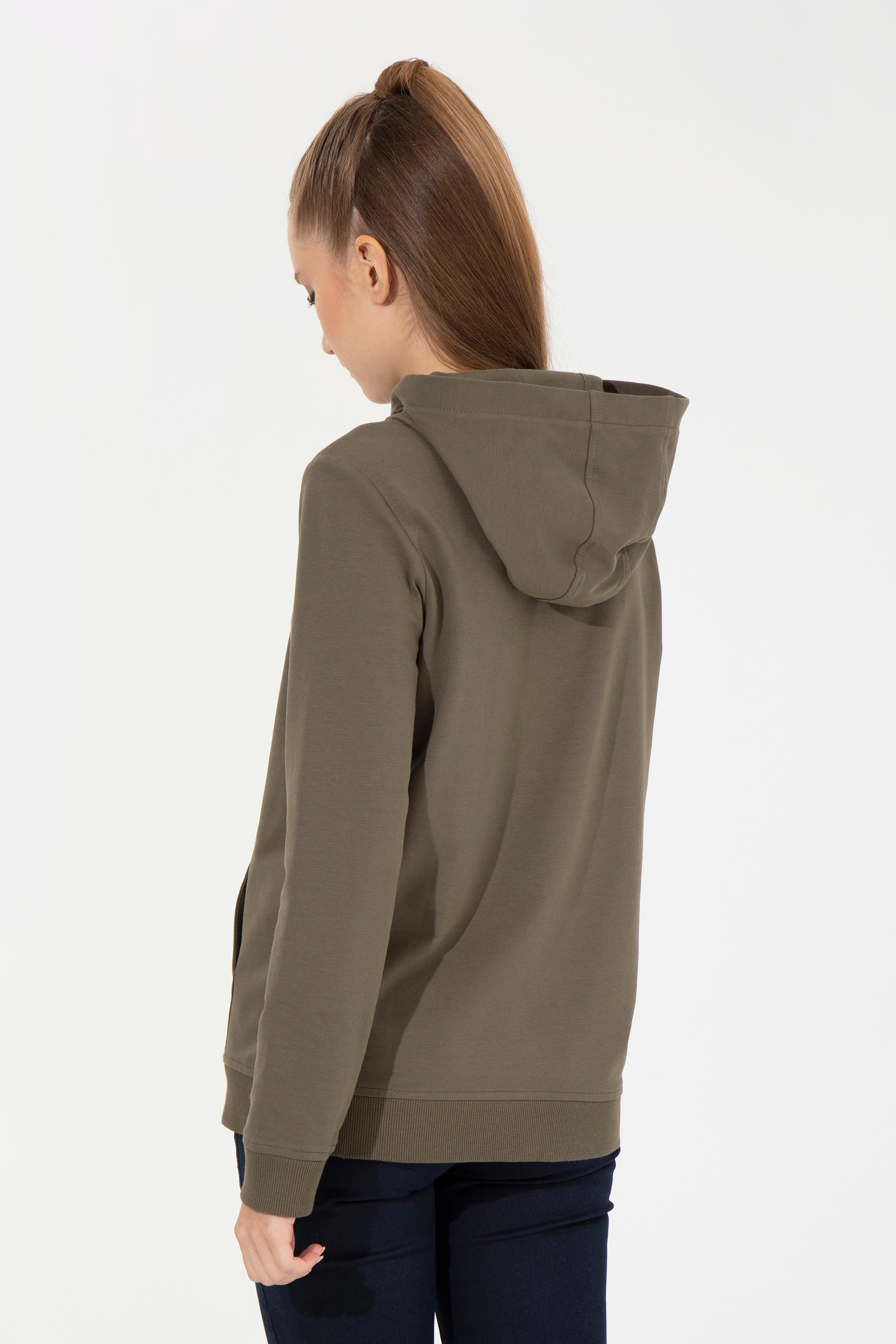 Kadın Koyu  Haki Kapüşonlu Sweatshirt