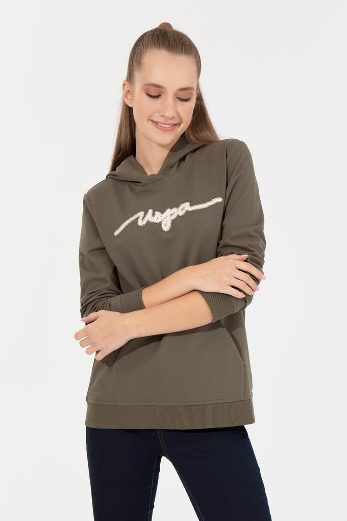 Kadın Koyu  Haki Kapüşonlu Sweatshirt