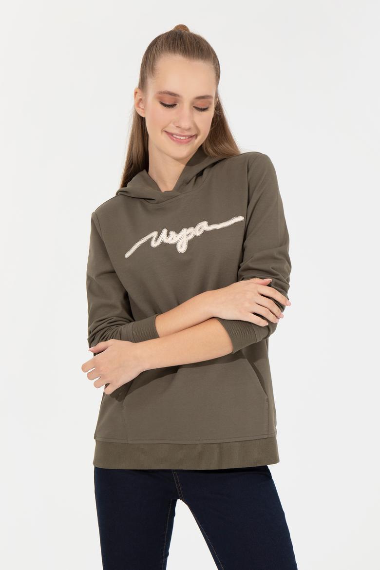 Kadın Koyu  Haki Kapüşonlu Sweatshirt