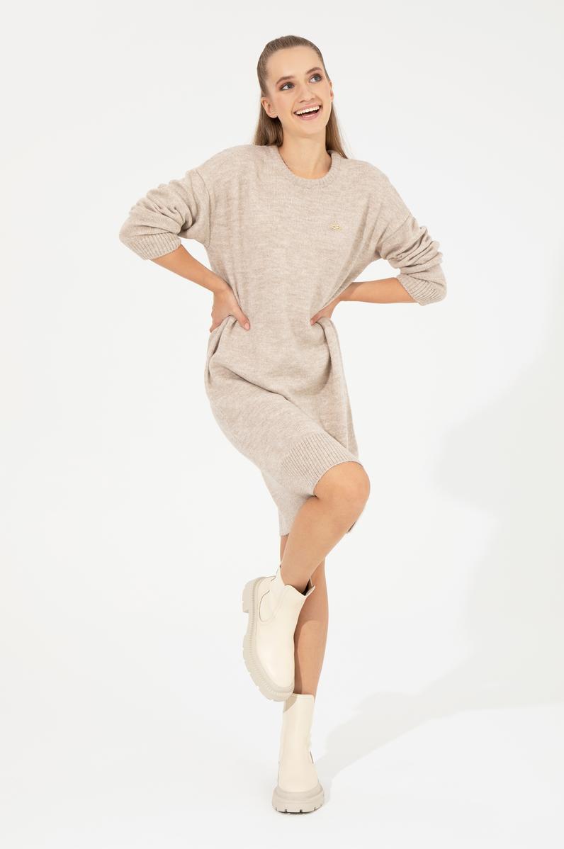 Kadın Taş Melanj Triko Elbise