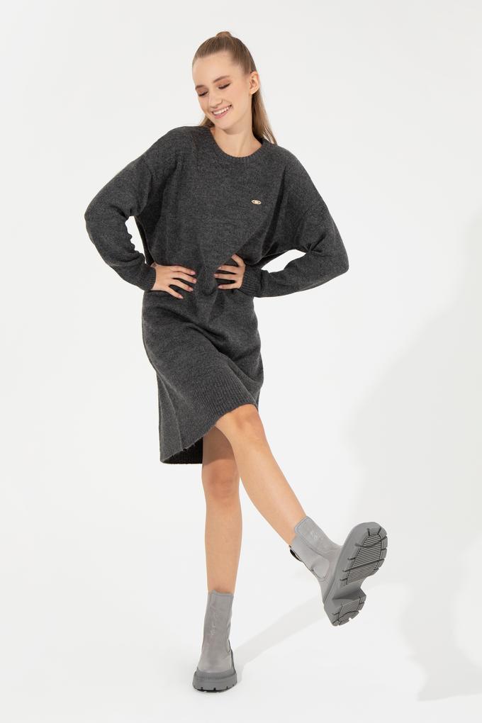 Kadın Antrasit Melanj Triko Elbise