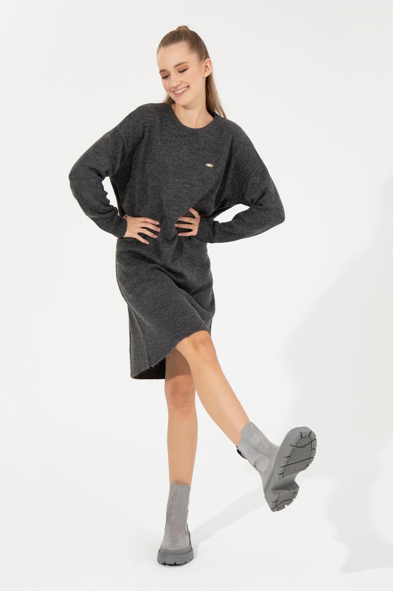 Kadın Antrasit Melanj Triko Elbise
