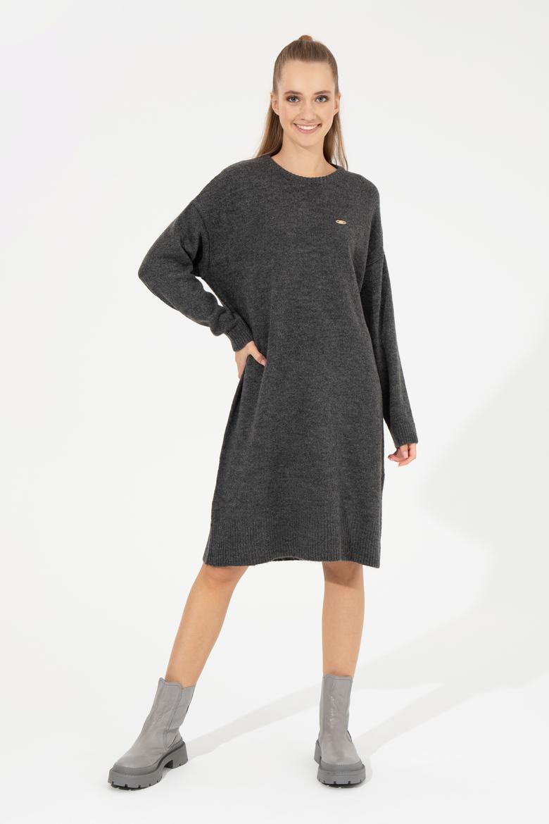 Kadın Antrasit Melanj Triko Elbise - 50257827011