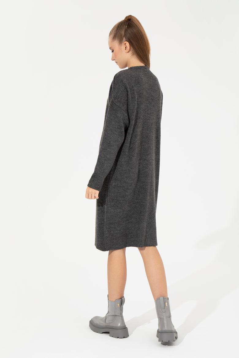 Kadın Antrasit Melanj Triko Elbise - 50257827011
