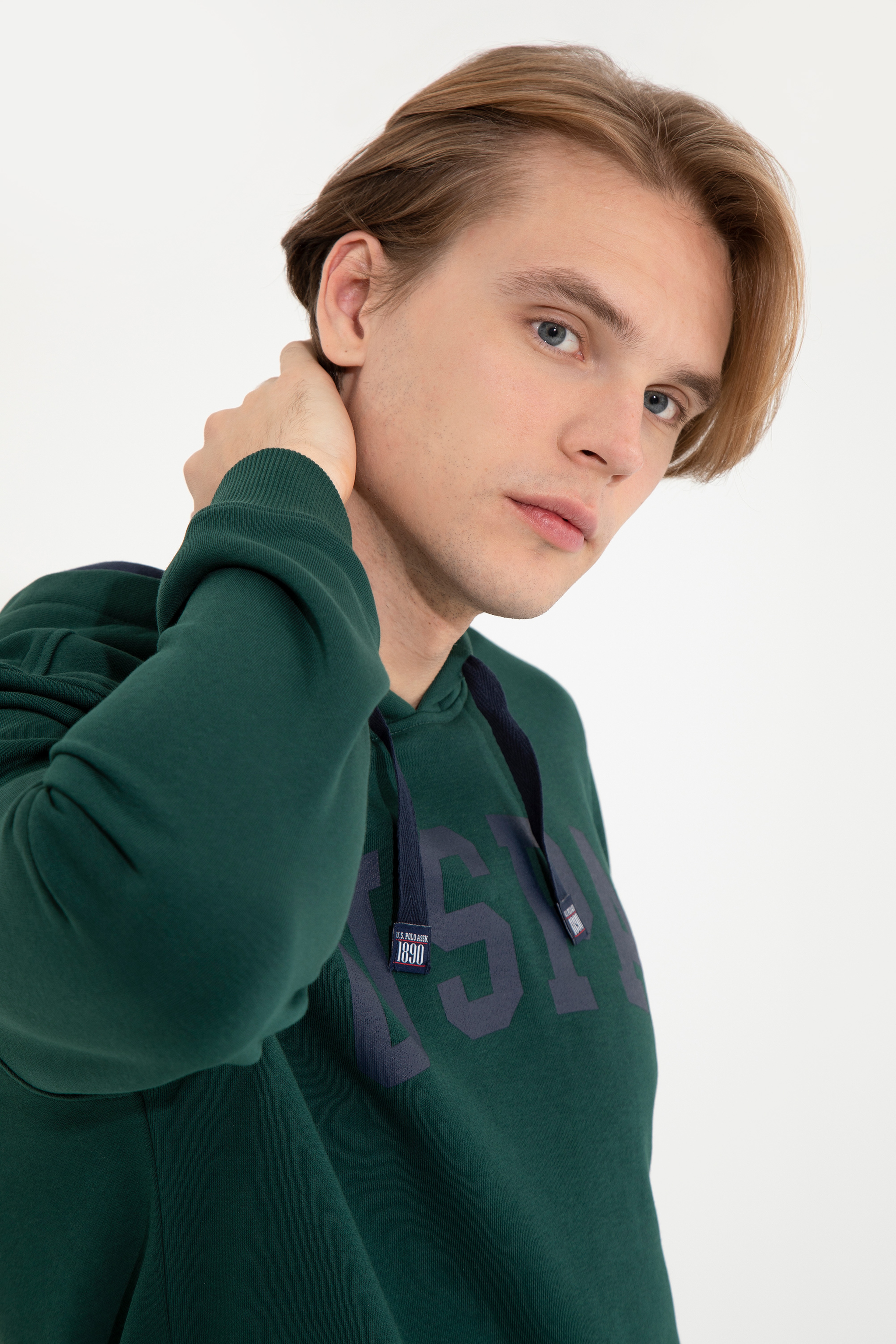 Erkek Yeşil Kapüşonlu Basic Sweatshirt - Image 3