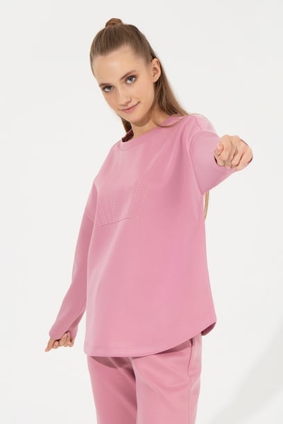 Kadın Manolya Bisiklet Yaka Sweatshirt