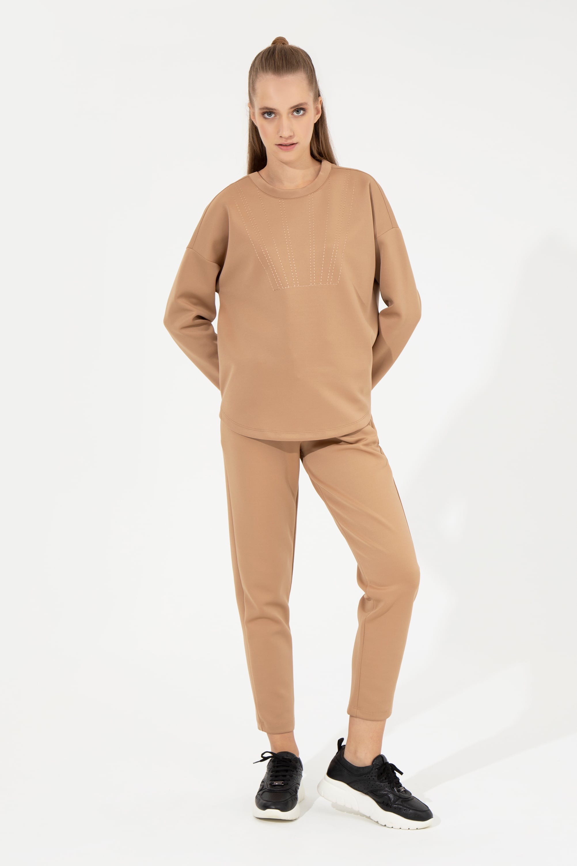 Kadın Camel Bisiklet Yaka Sweatshirt