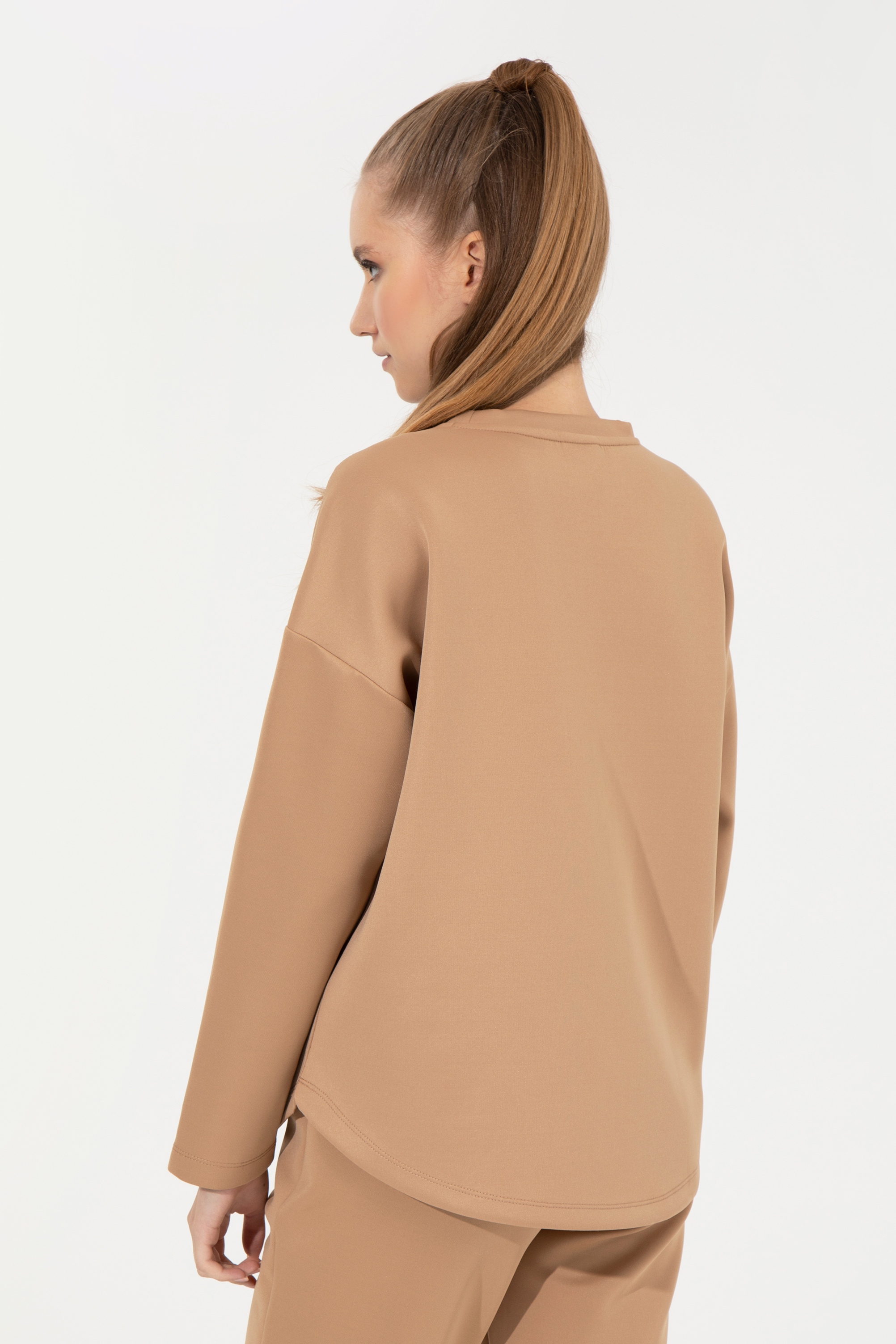 Kadın Camel Bisiklet Yaka Sweatshirt - Image 5