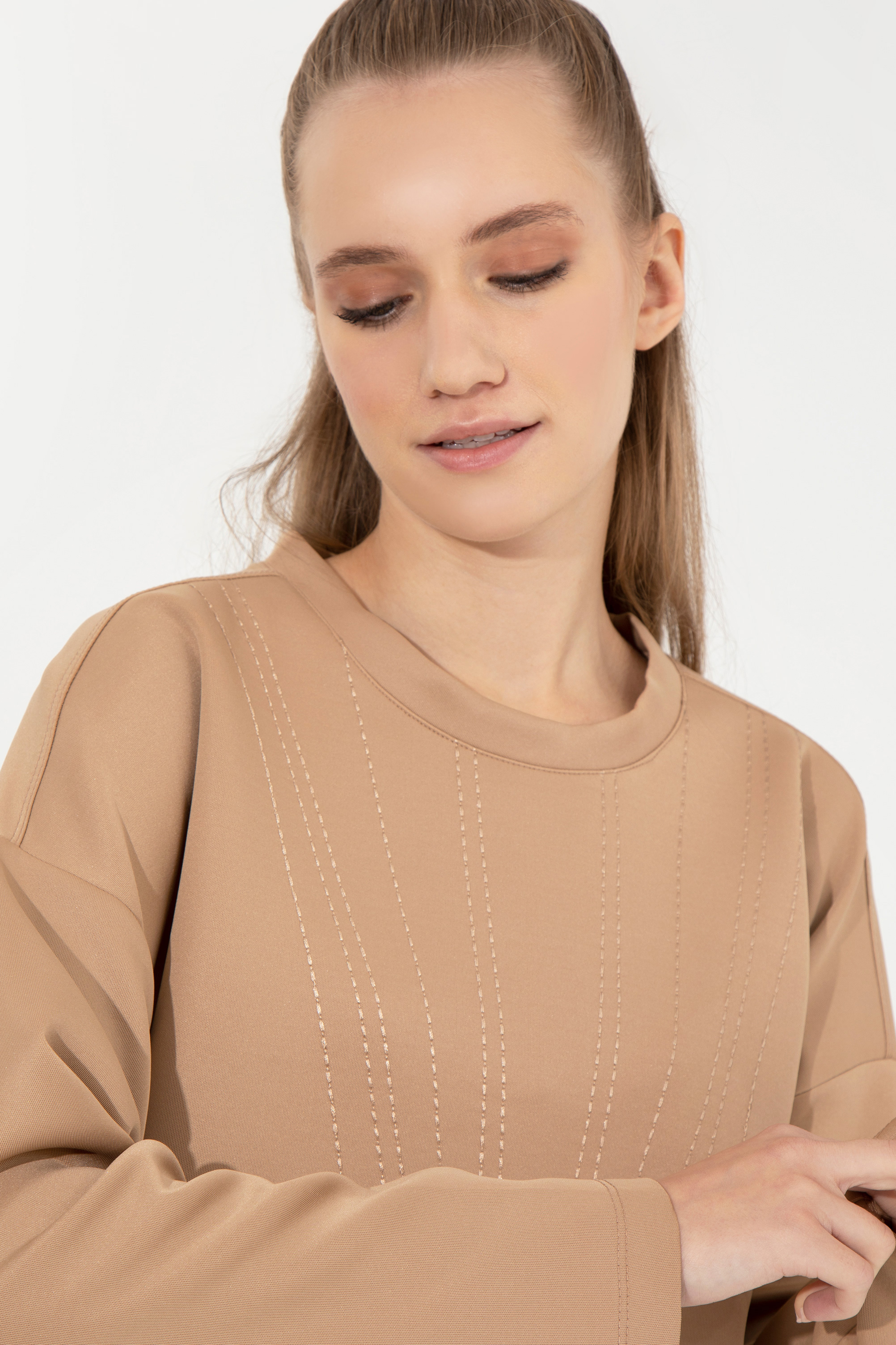 Kadın Camel Bisiklet Yaka Sweatshirt