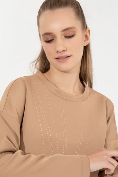 Kadın Camel Bisiklet Yaka Sweatshirt