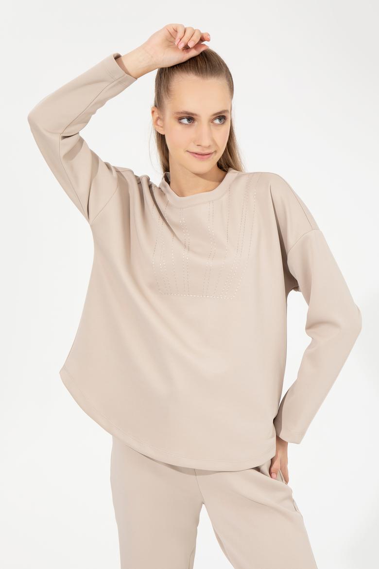 Kadın Taş Bisiklet Yaka Sweatshirt