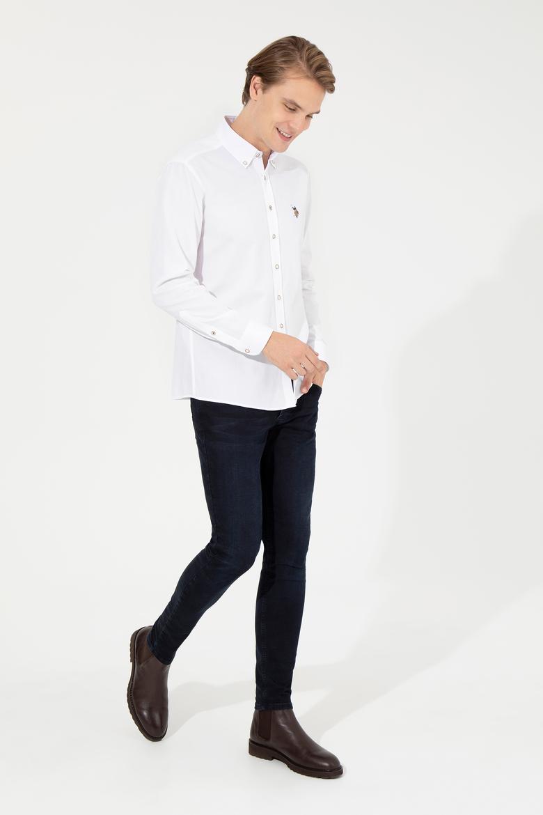 Erkek Beyaz Uzun Kollu Basic Gömlek