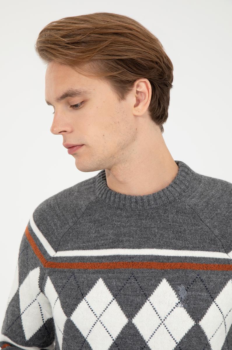 Erkek Gri Melanj Bisiklet Yaka Triko Kazak