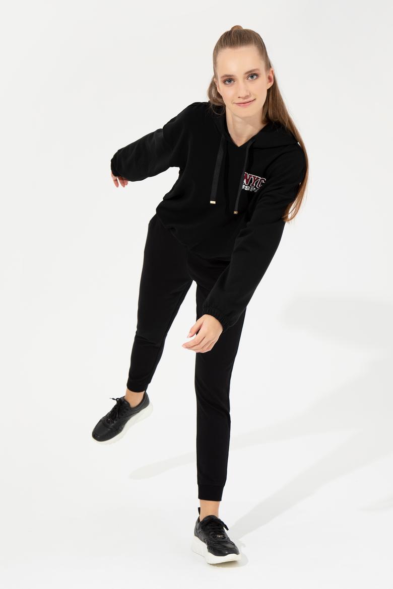 Kadın Siyah Kapüşonlu Sweatshirt - 50261239014