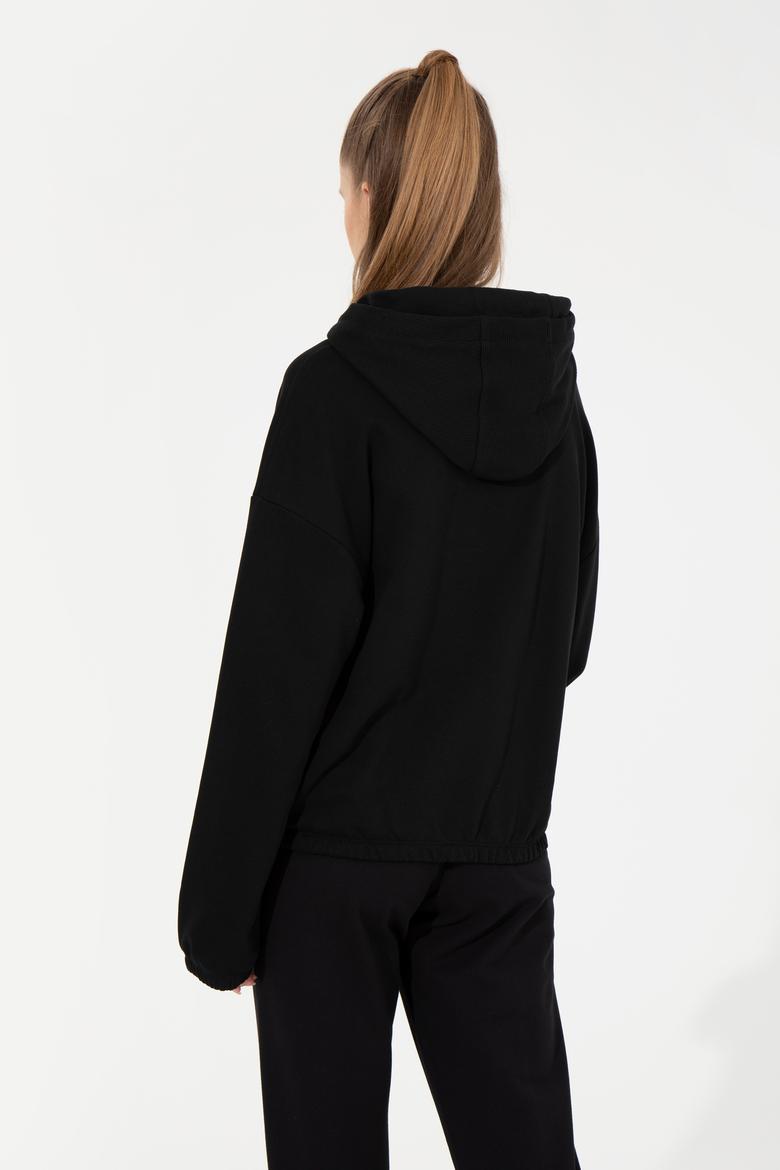 Kadın Siyah Kapüşonlu Sweatshirt - 50261239014