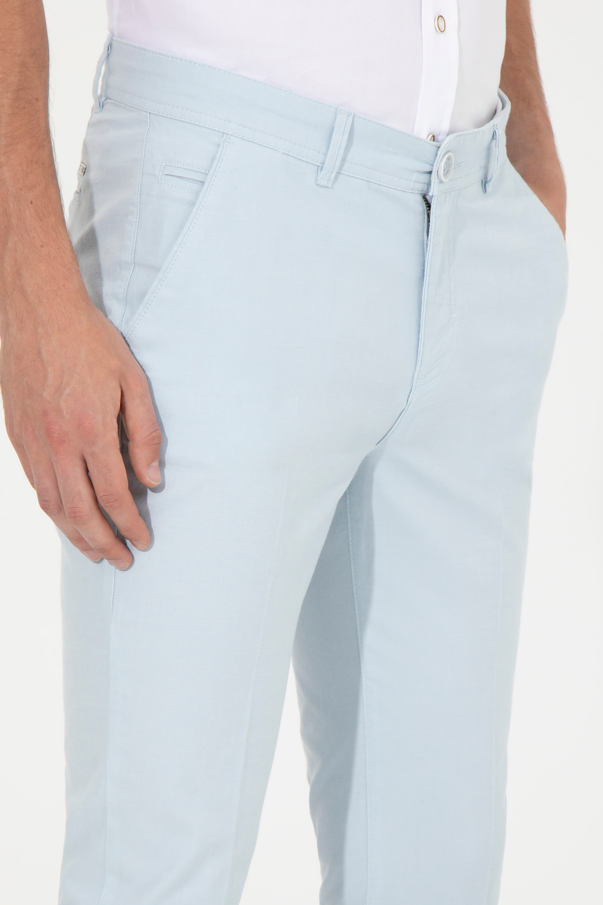 Erkek Slim Fit Açık Mavi Kanvas Pantolon - Image 6