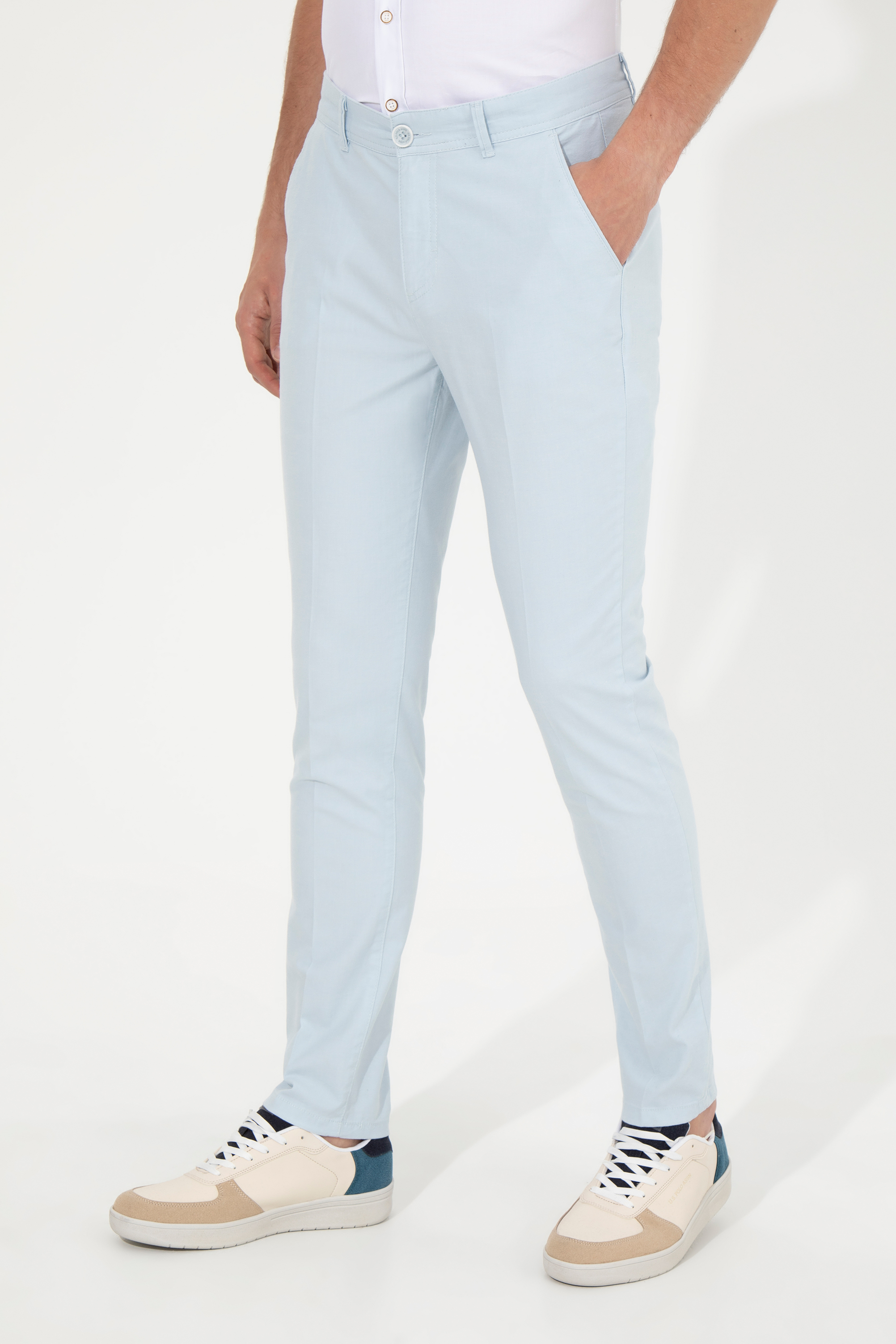 Erkek Slim Fit Açık Mavi Kanvas Pantolon - Image 2