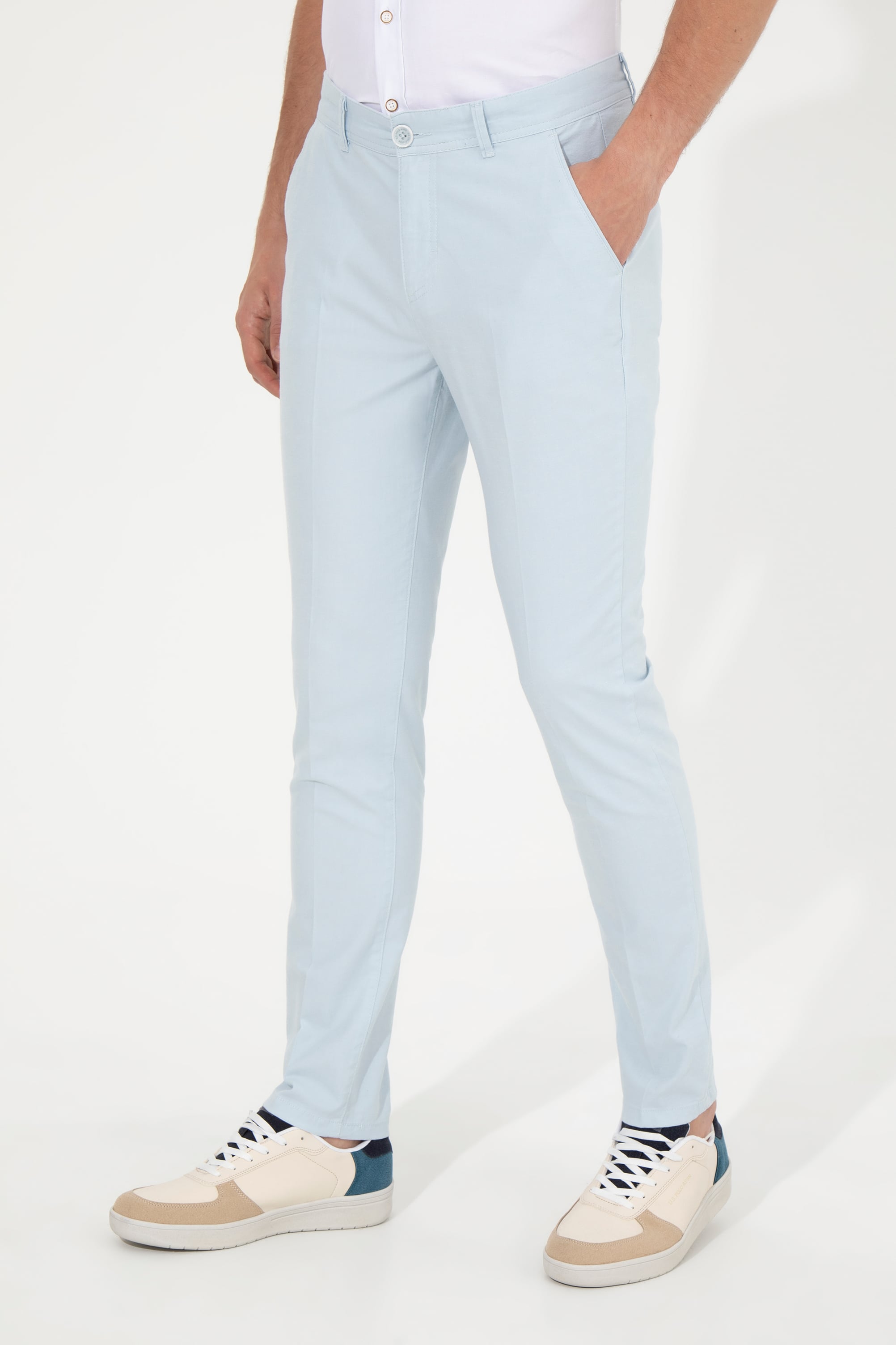 Erkek Slim Fit Açık Mavi Kanvas Pantolon
