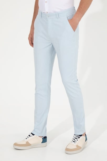 Erkek Slim Fit Açık Mavi Kanvas Pantolon