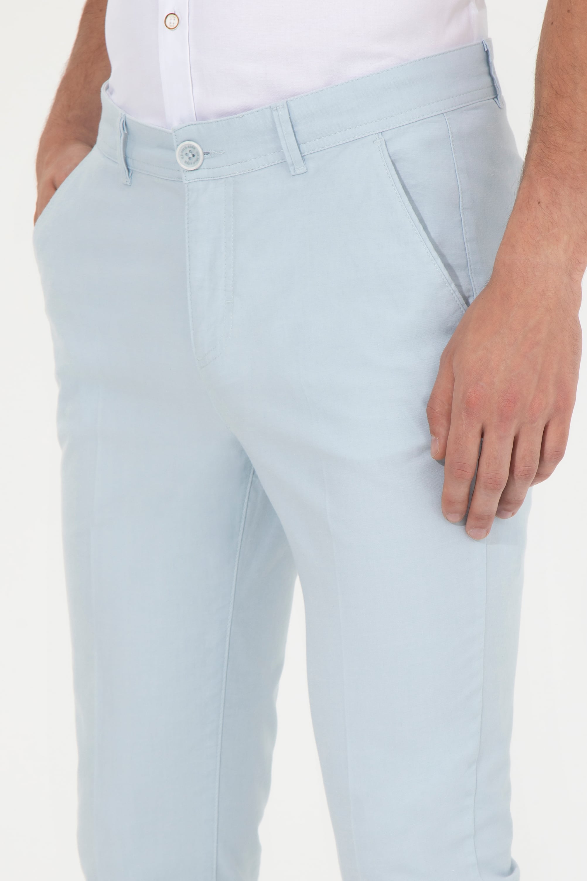 Erkek Slim Fit Açık Mavi Kanvas Pantolon - Image 5