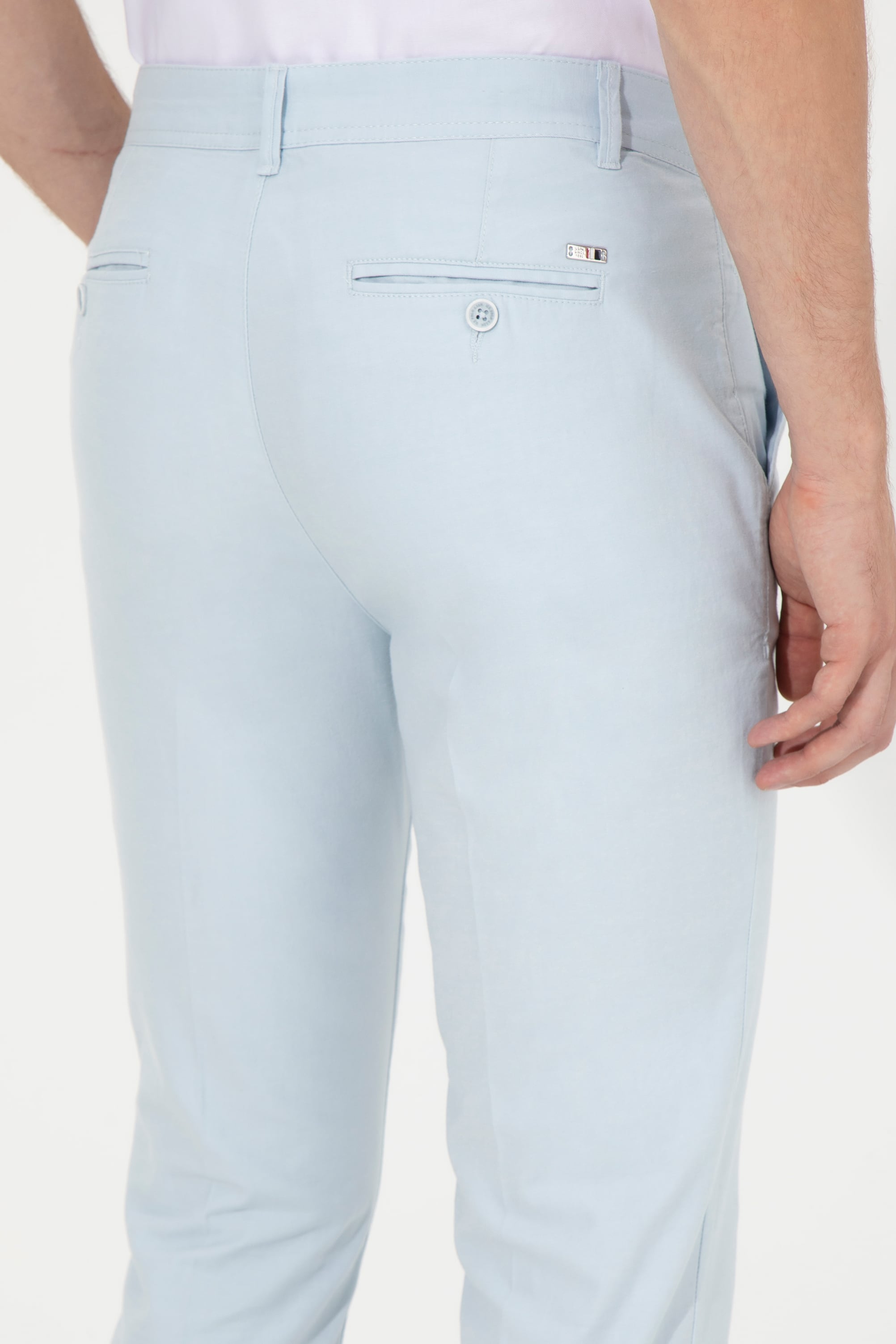 Erkek Slim Fit Açık Mavi Kanvas Pantolon