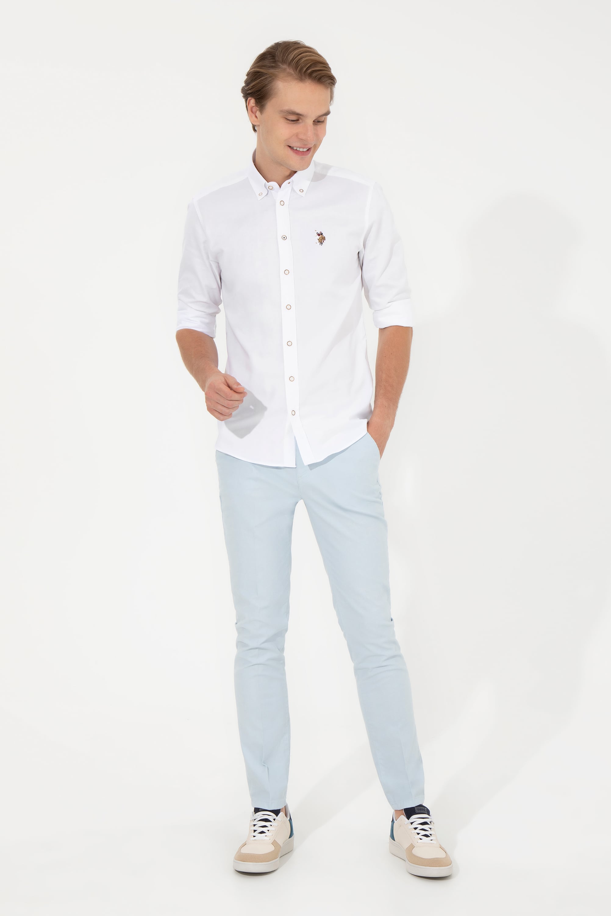 Erkek Slim Fit Açık Mavi Kanvas Pantolon - Image 3