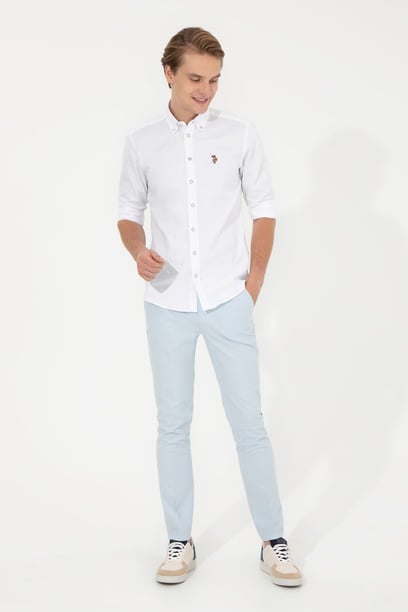 Erkek Slim Fit Açık Mavi Kanvas Pantolon
