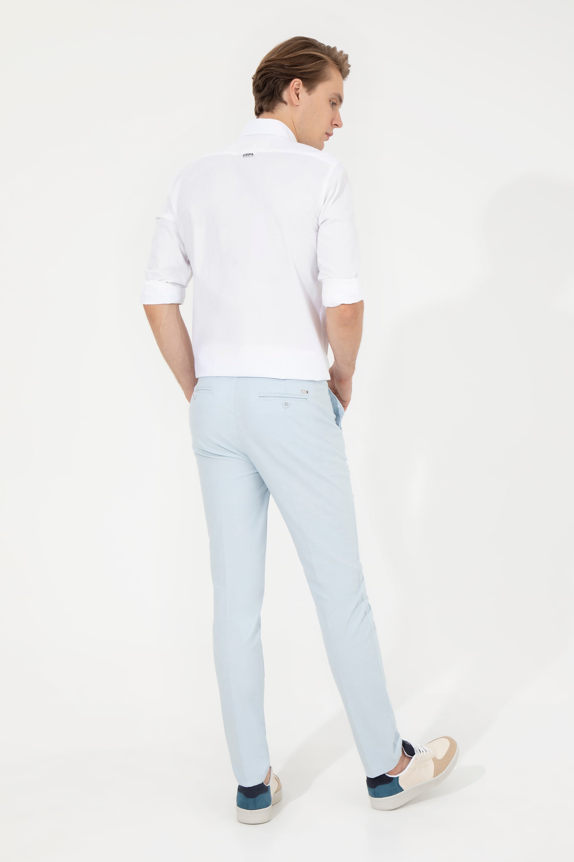 Erkek Slim Fit Açık Mavi Kanvas Pantolon
