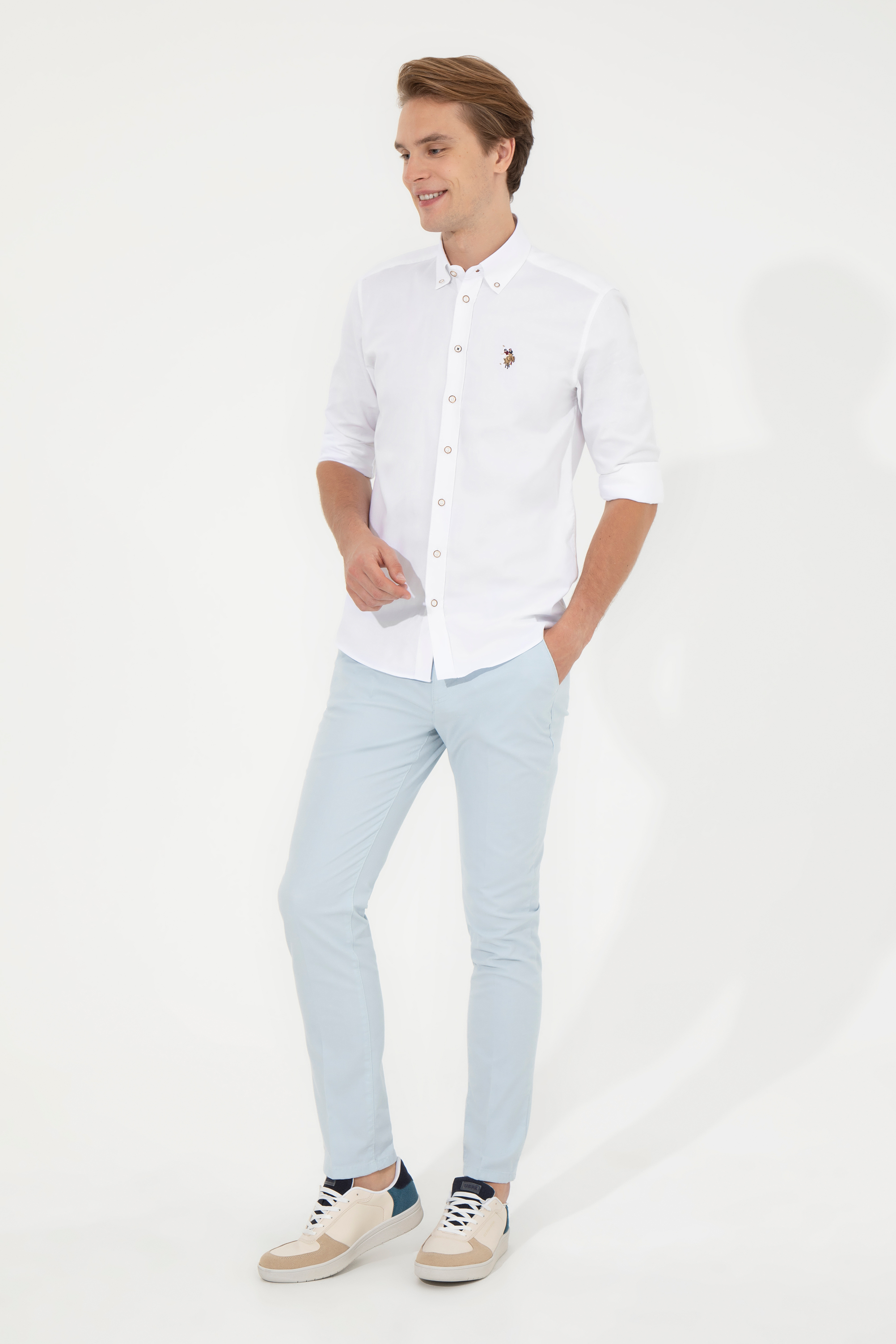 Erkek Slim Fit Açık Mavi Kanvas Pantolon - Image 1