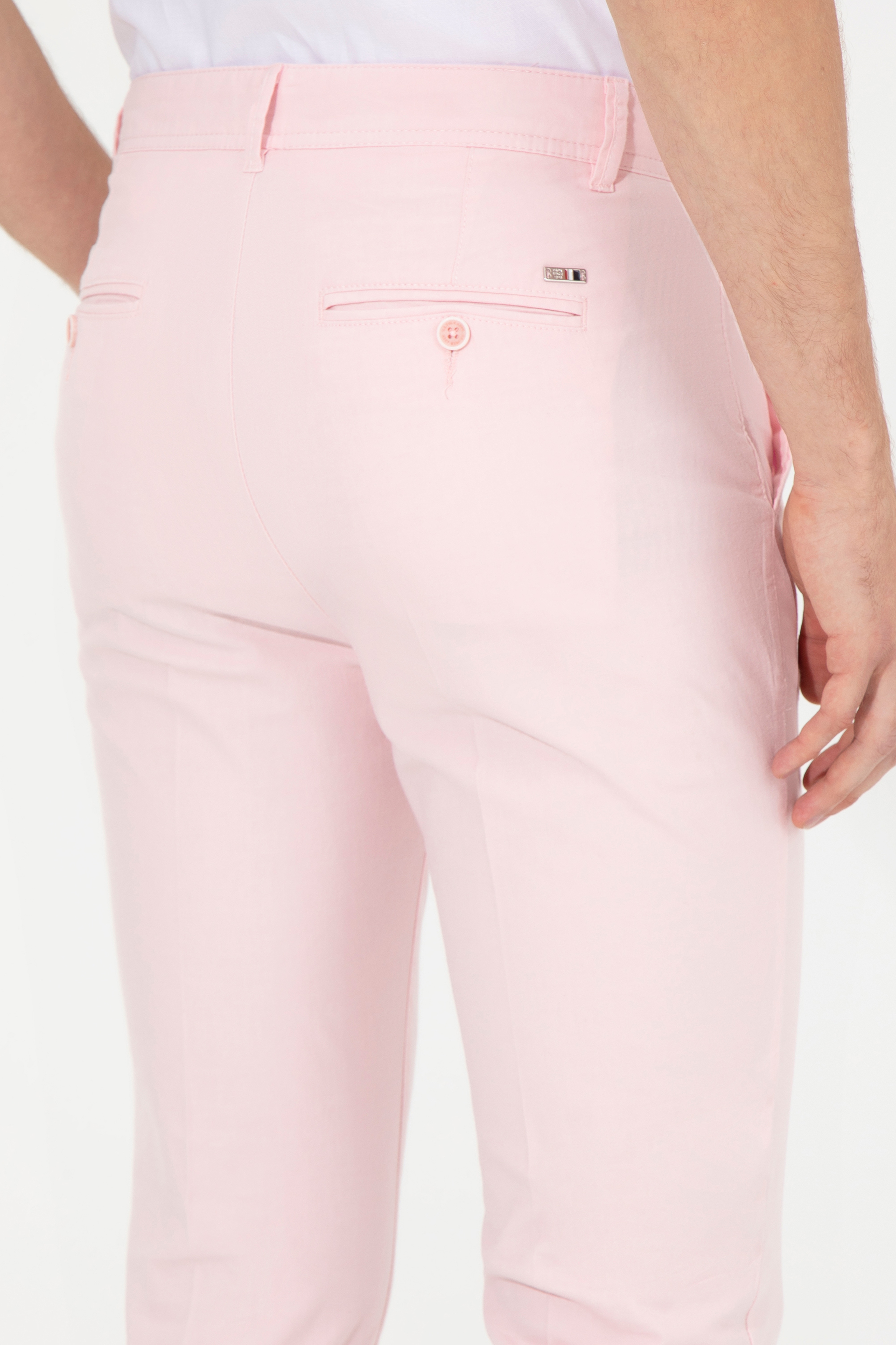 Erkek Slim Fit Pembe Kanvas Pantolon