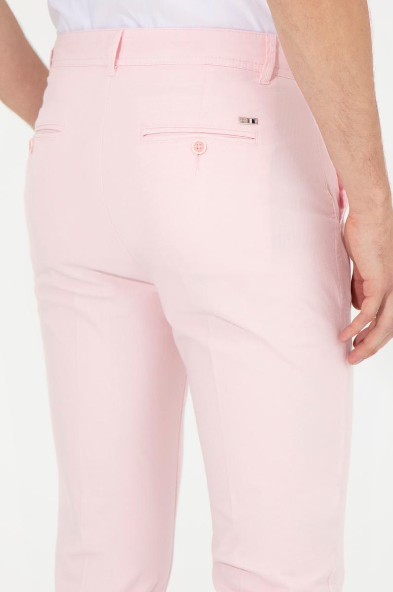 Erkek Slim Fit Pembe Kanvas Pantolon