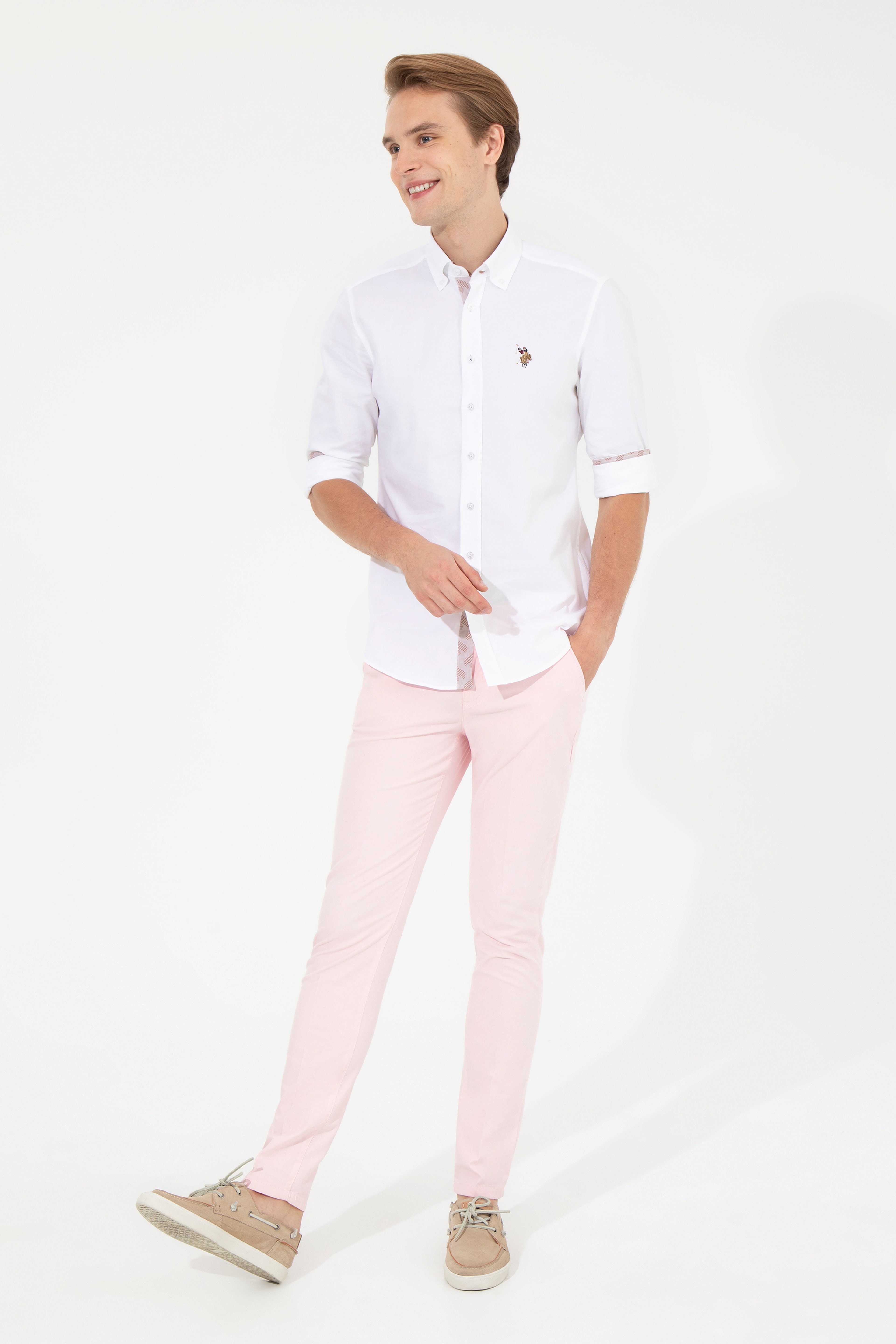 Erkek Slim Fit Pembe Kanvas Pantolon - Image 3