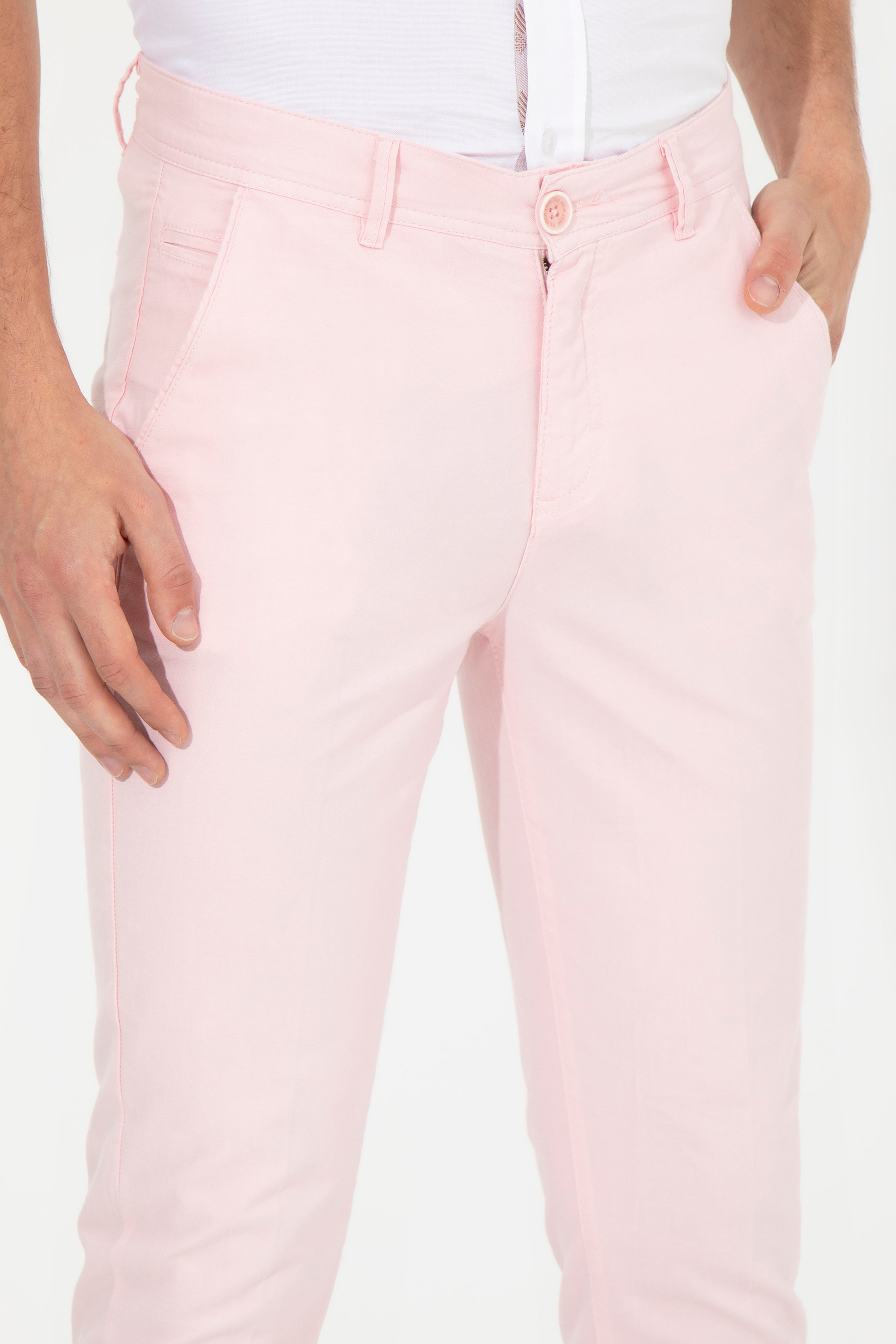 Erkek Slim Fit Pembe Kanvas Pantolon - Image 6