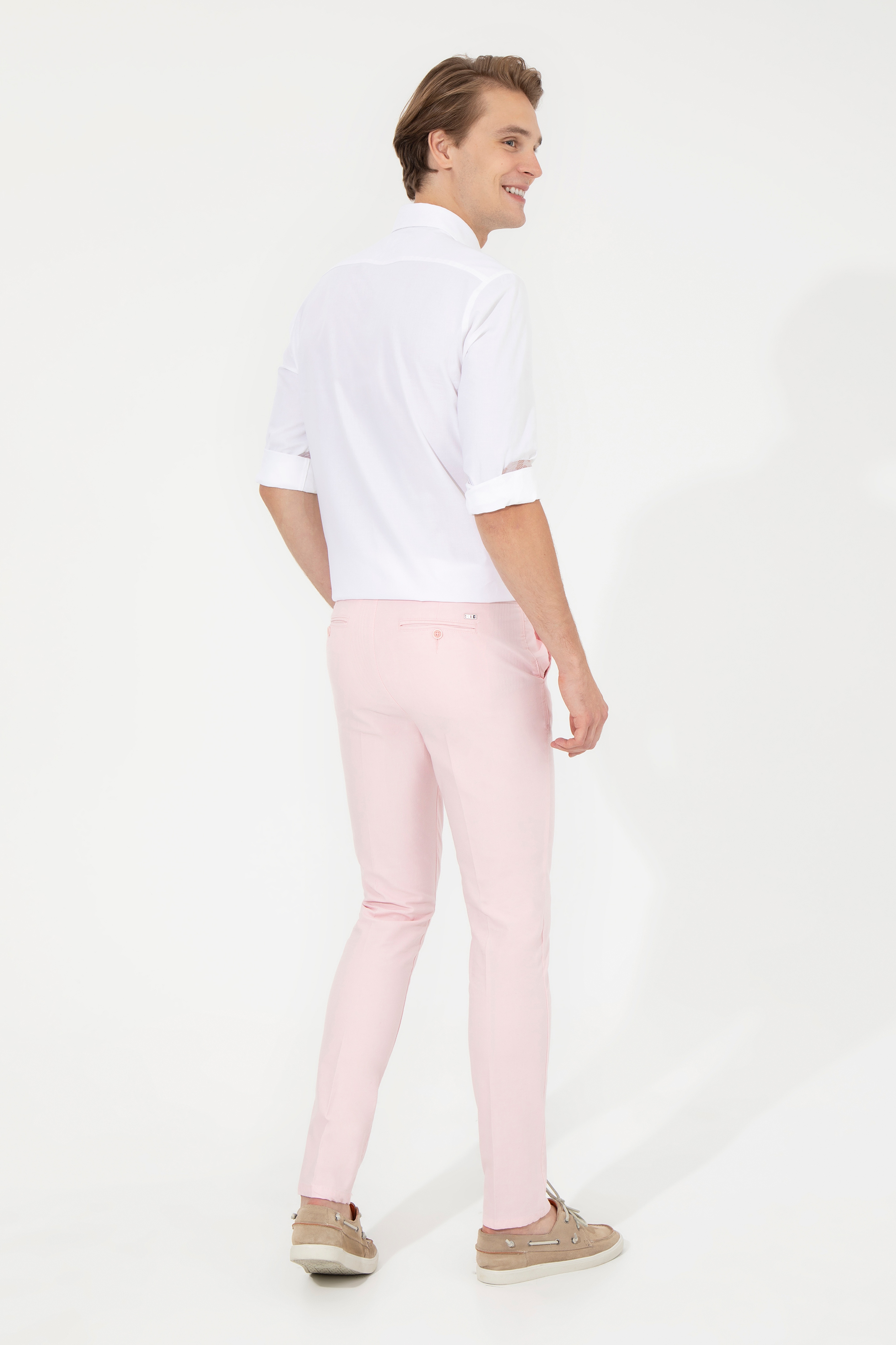 Erkek Slim Fit Pembe Kanvas Pantolon