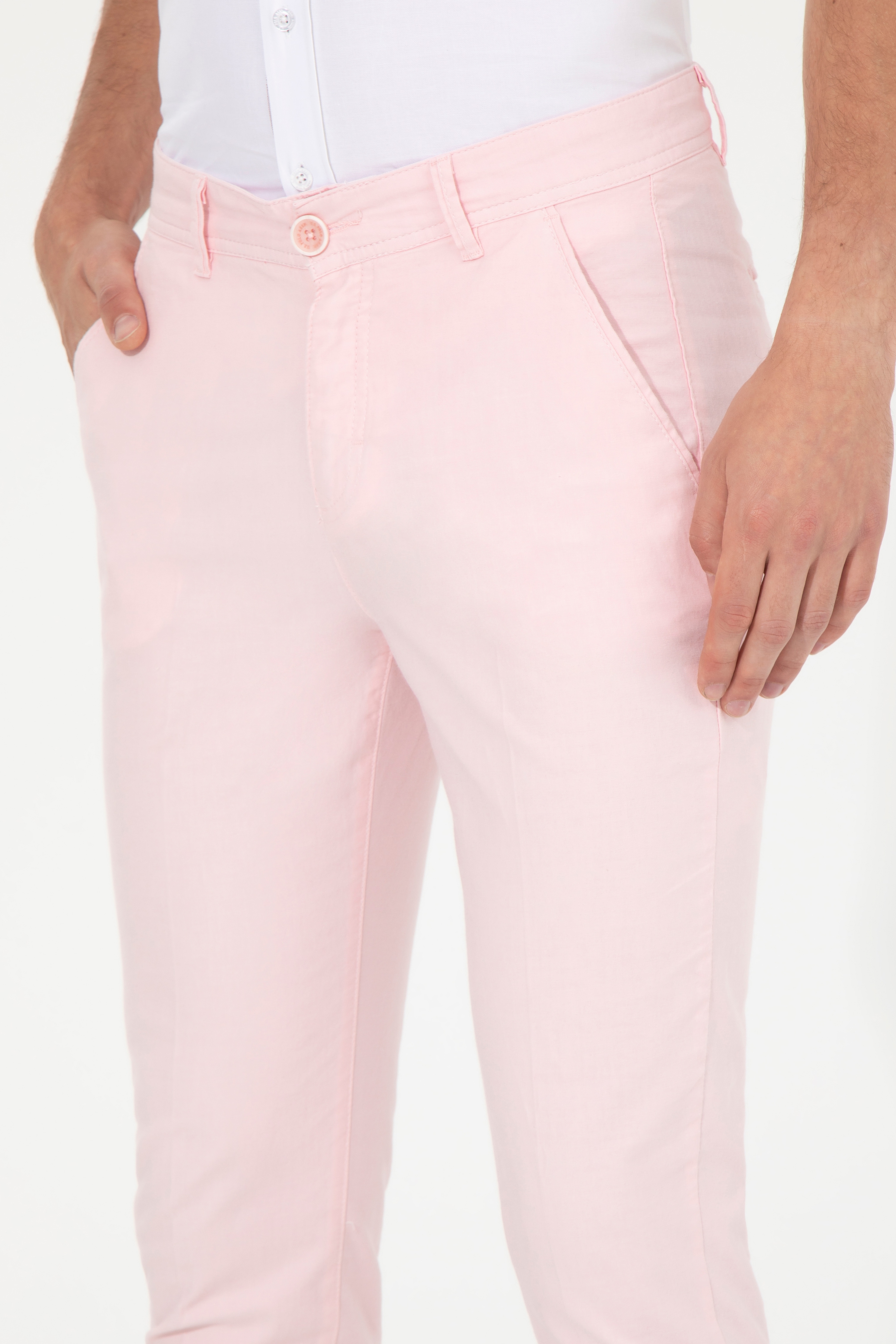 Erkek Slim Fit Pembe Kanvas Pantolon - Image 5