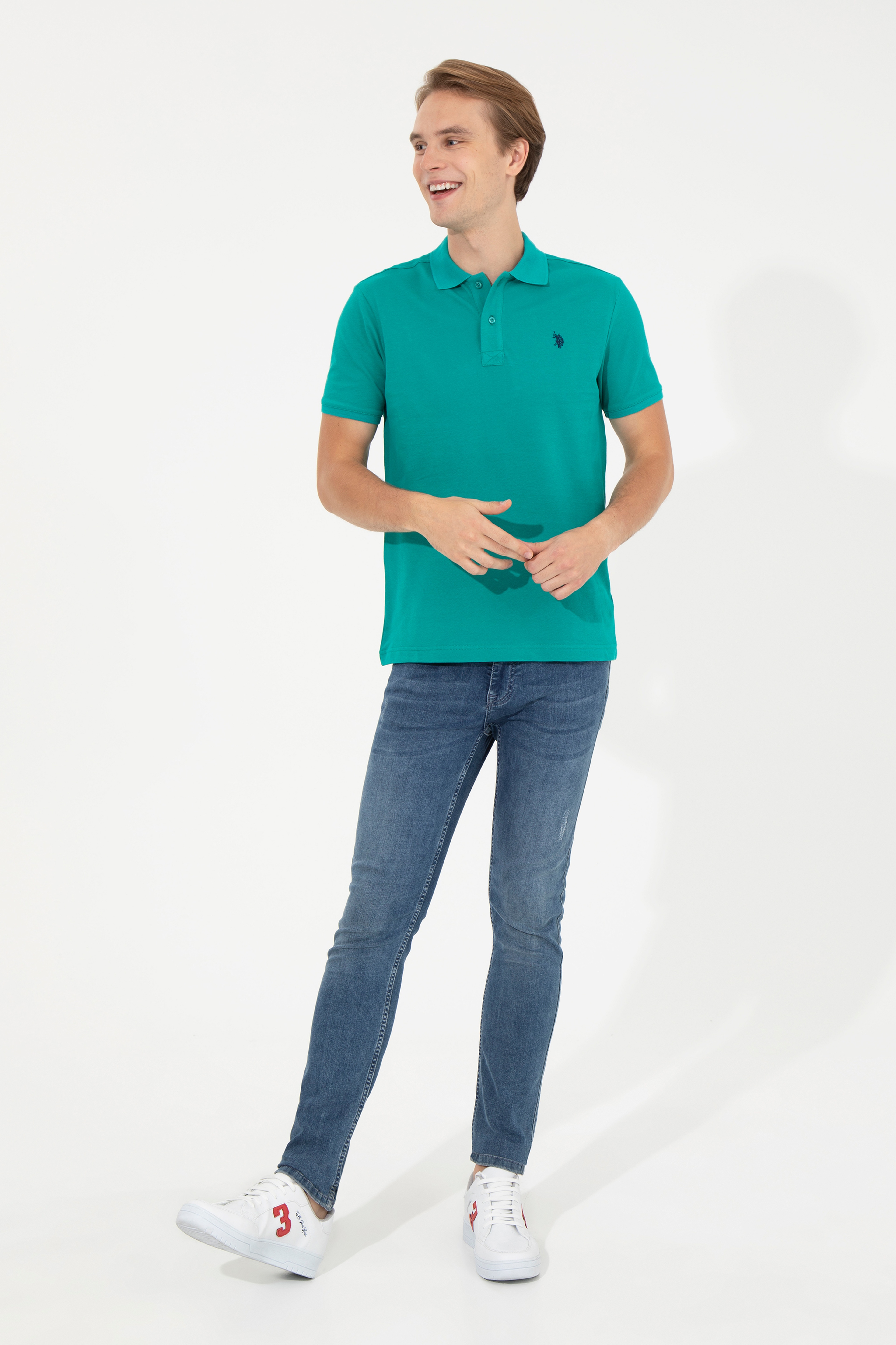 Erkek Koyu Mint Polo Yaka Basic T-Shirt - Image 3