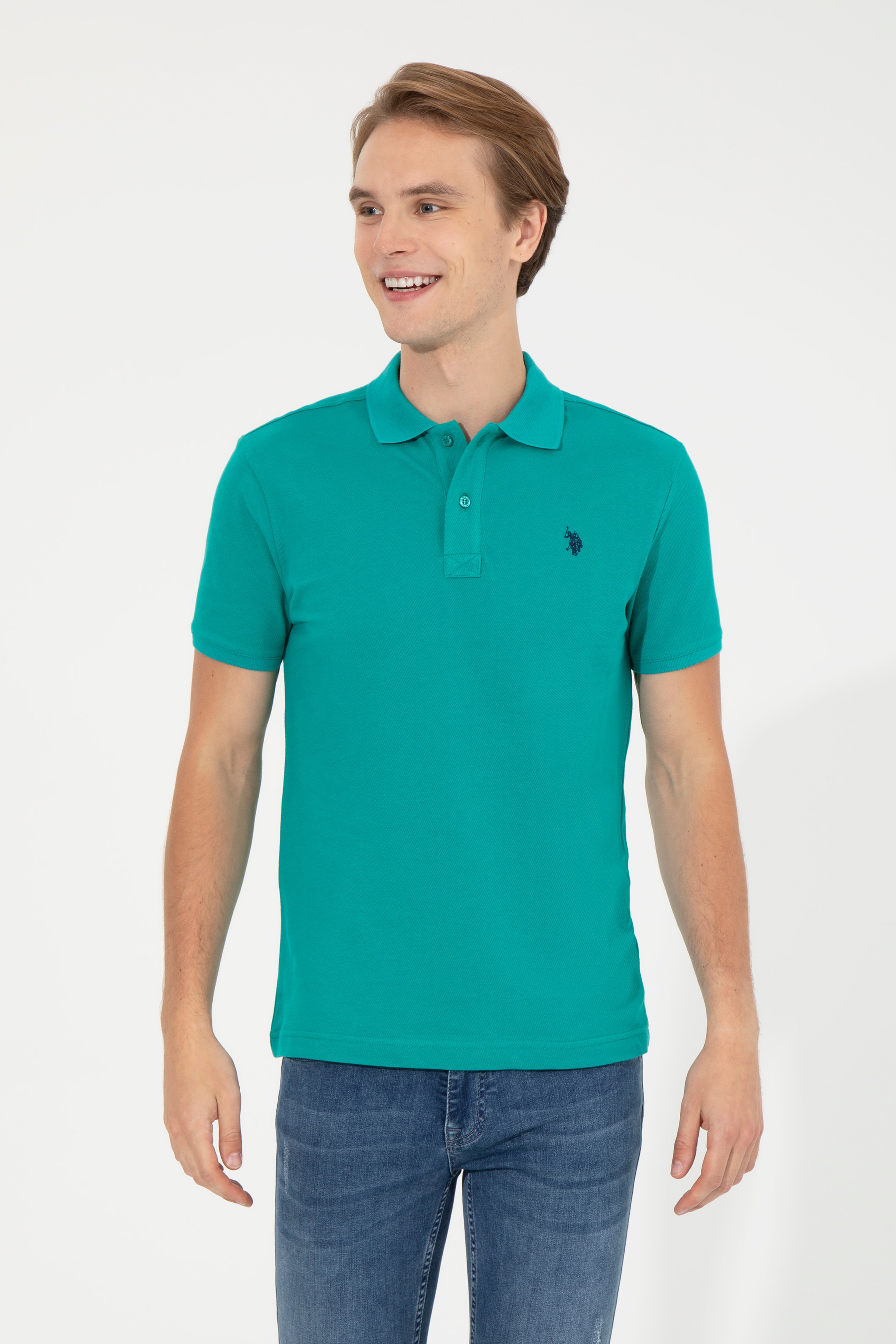 Erkek Koyu Mint Polo Yaka Basic T-Shirt - Image 4