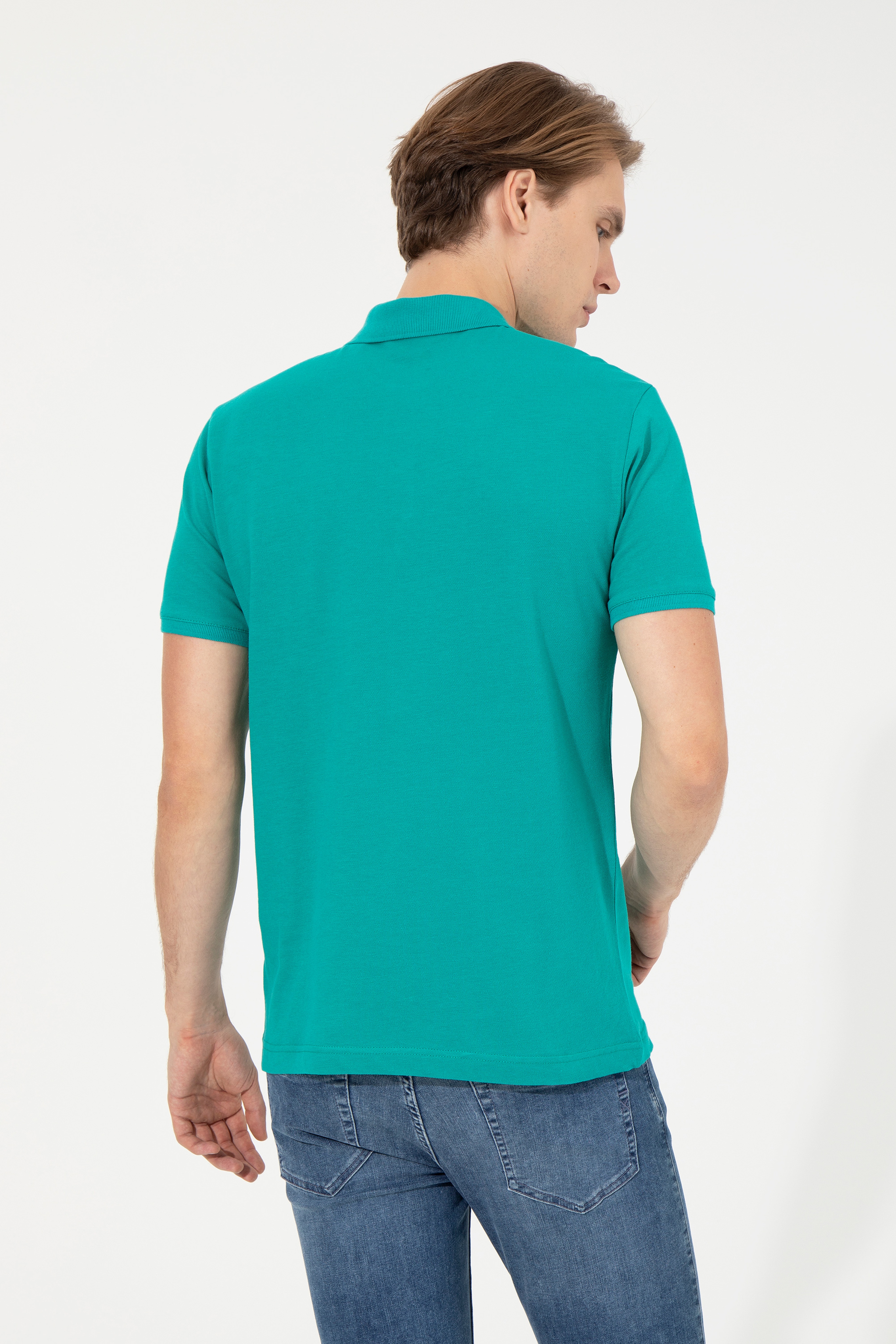 Erkek Koyu Mint Polo Yaka Basic T-Shirt
