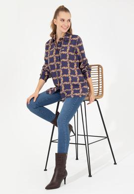 Kadın Mavi Uzun Kollu Gömlek - 50253845013