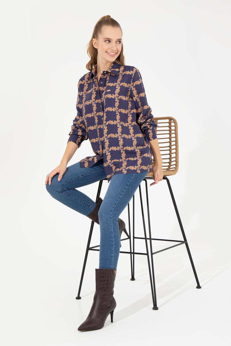 Kadın Mavi Uzun Kollu Gömlek - 50253845013