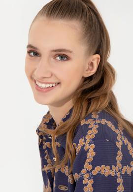 Kadın Mavi Uzun Kollu Gömlek - 50253845013