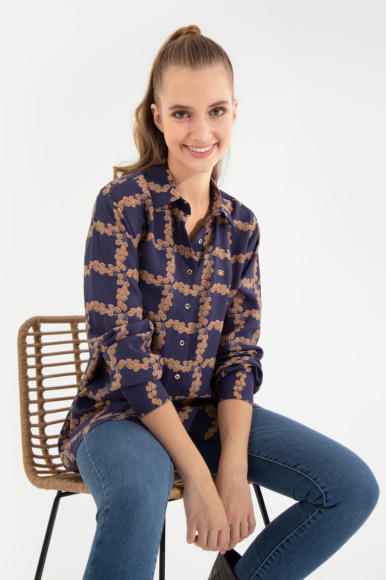 Kadın Mavi Uzun Kollu Gömlek