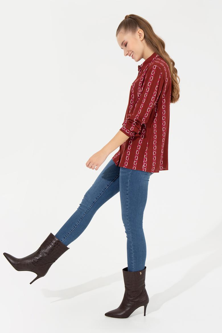 Kadın Vişne Uzun Kollu Gömlek - 50257002021
