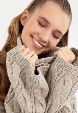 Kadın Taş Melanj Balıkçı Yaka Kazak - 50254500021