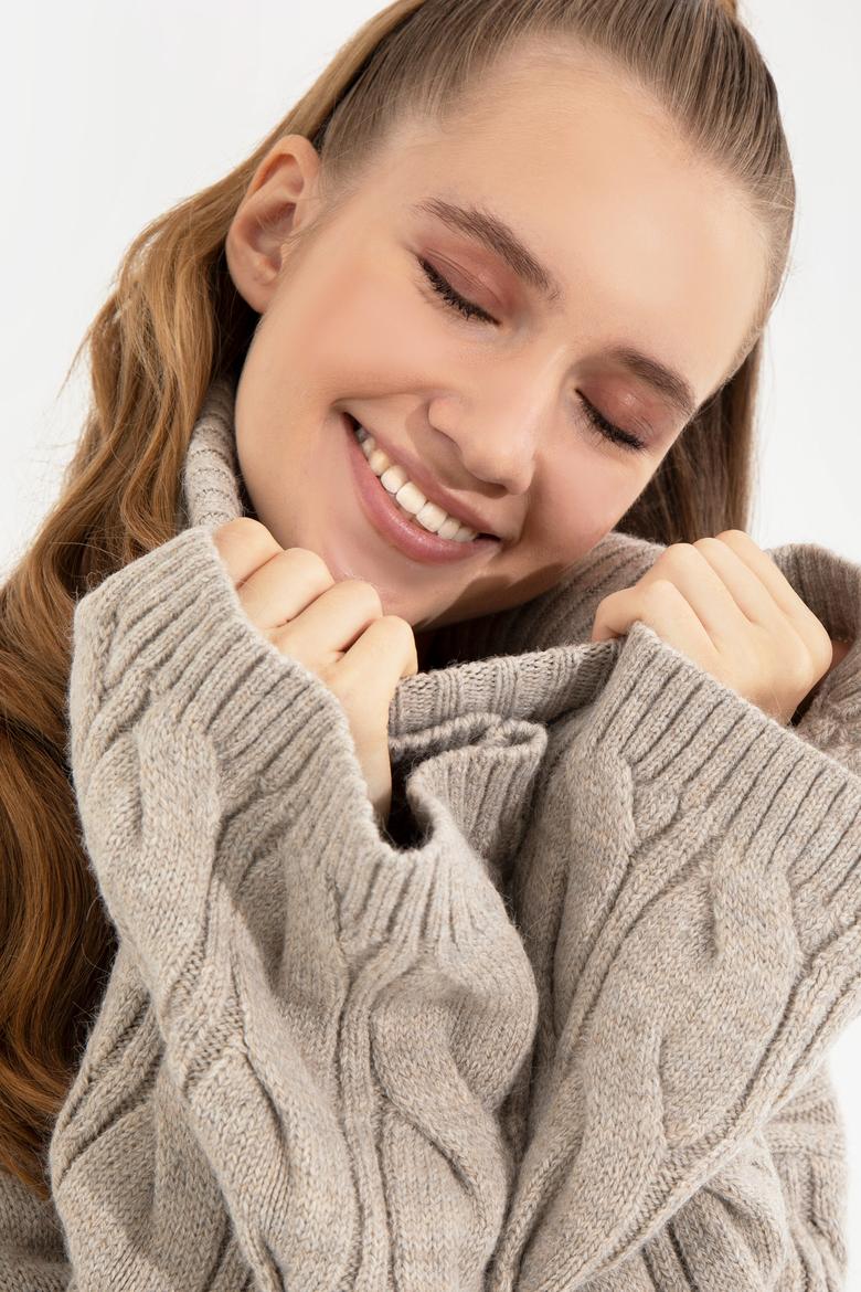 Kadın Taş Melanj Balıkçı Yaka Kazak - 50254500021